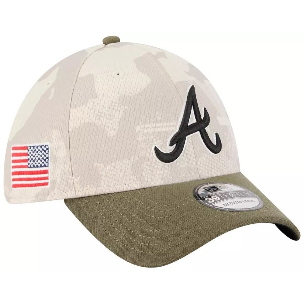 Atlanta Braves MLB Hat Khaki Armed Forces Day 2025 39THIRTY Stretch‎ Fit Cap NEW - Picture 14 of 14